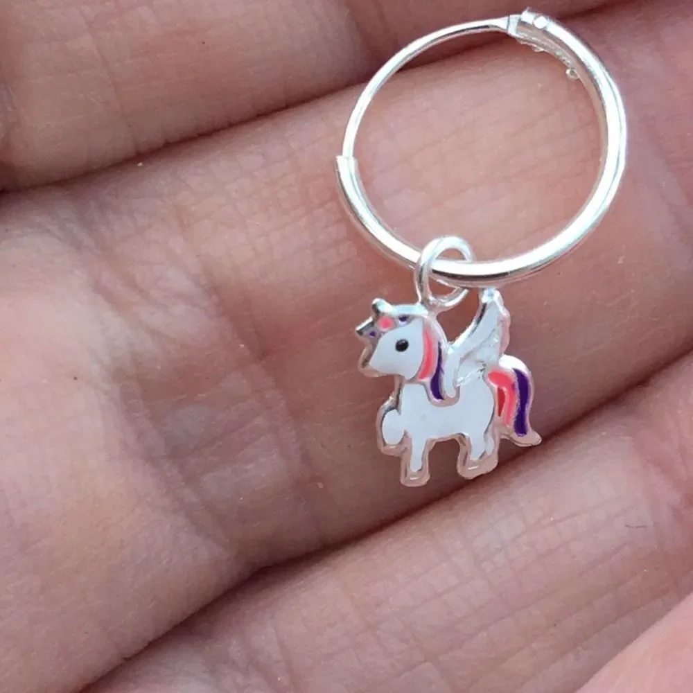Girls Sterling Silver Unicorn Epoxy Earrings